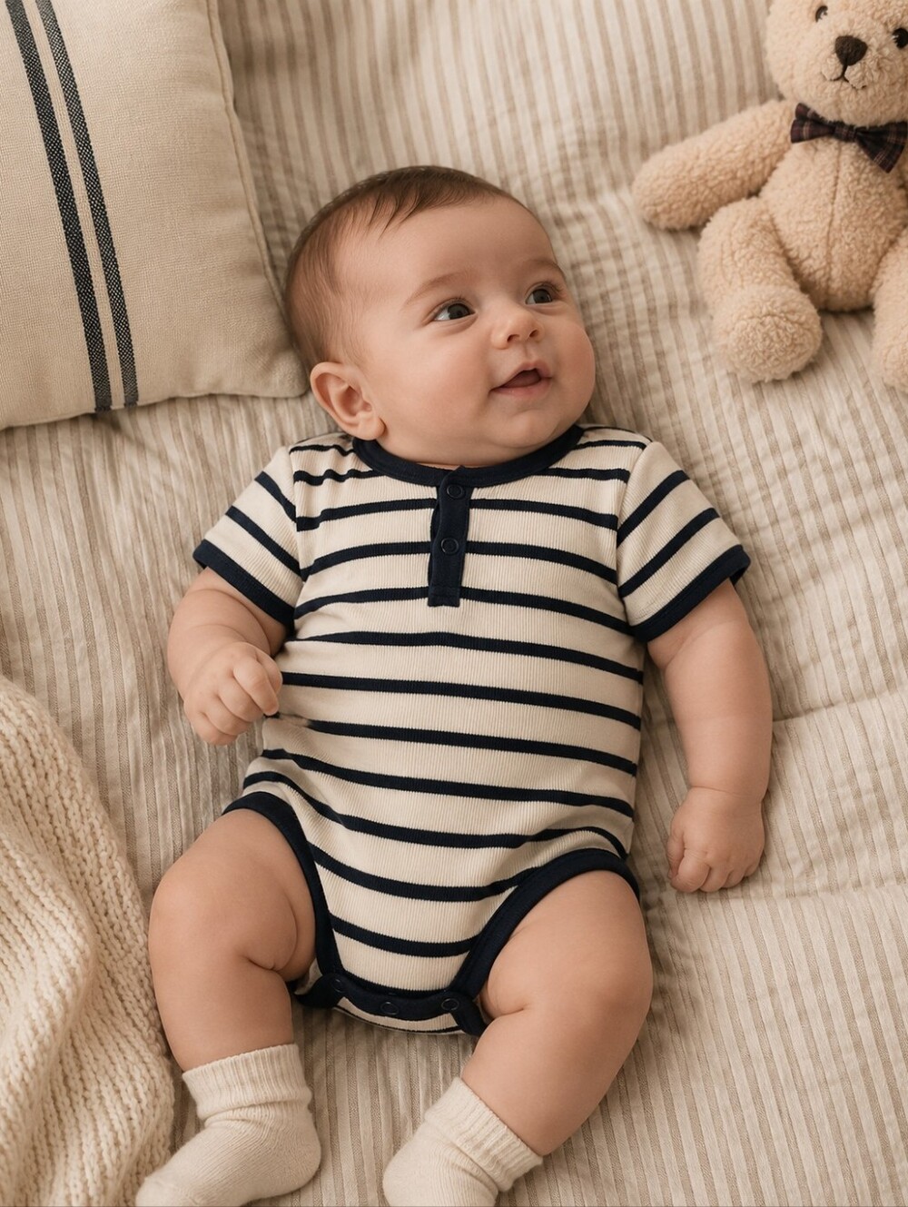 Petit Bateau Organic Cotton Ribbed Striped Bodysuit 3M French Baby Nautical